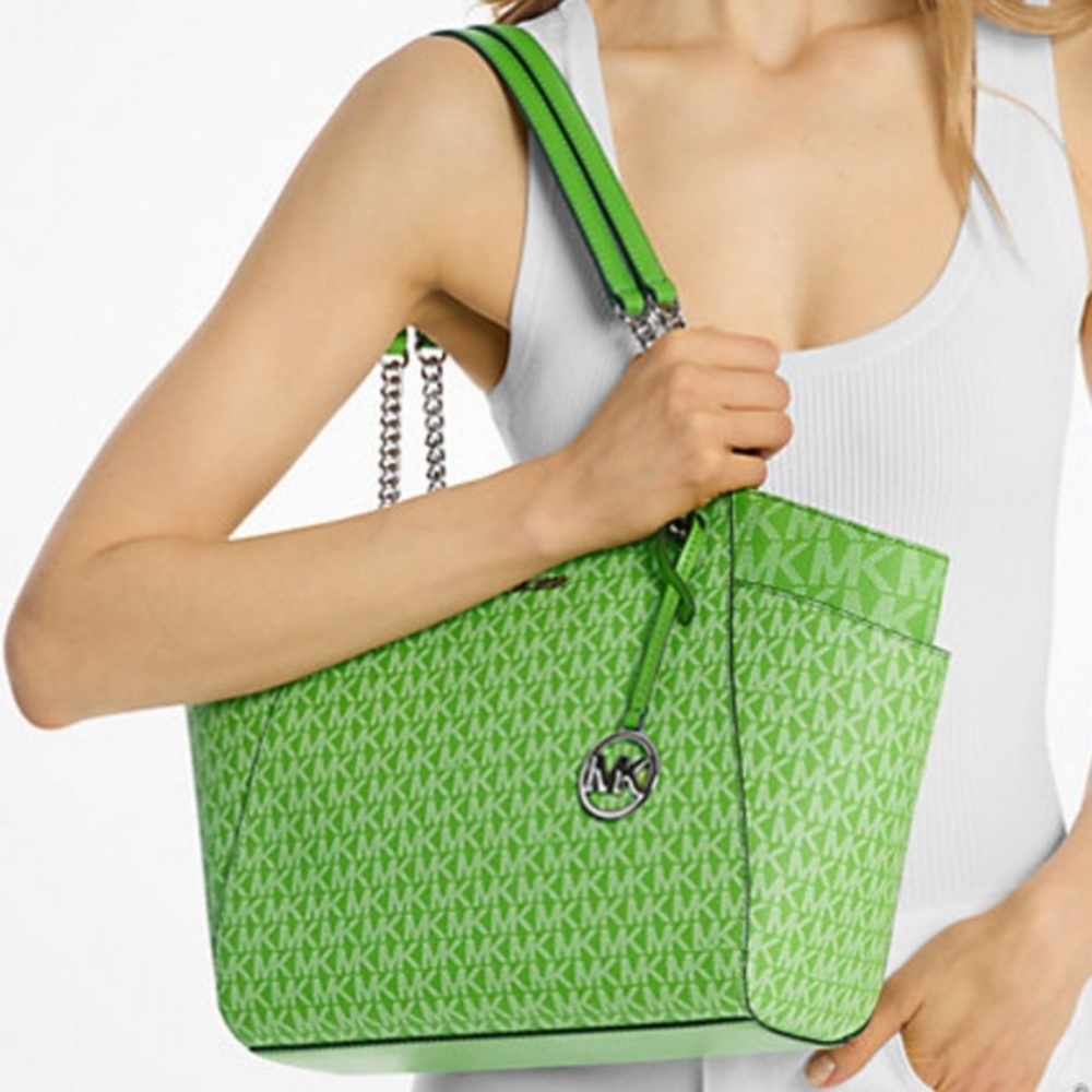 Michael Kors Jet Set Large Signature Logo Chain Shoulder Tote Bag
Jungle Green